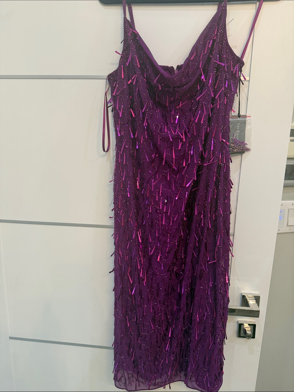 Magenta Sequin Fringe Slip Midi Dress - Women's Evening Dress
